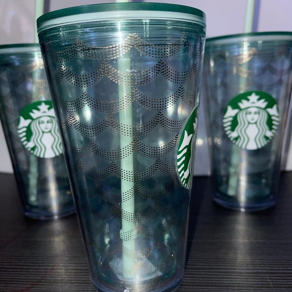 New!!! Starbucks Iridescent mermaid scale clear acrylic tumblers, 3 cups - Picture 11 of 16